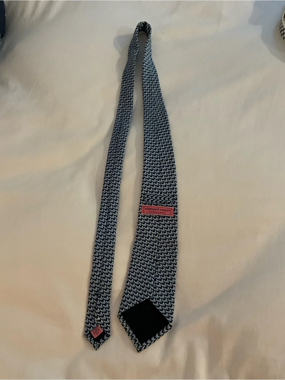 Vineyard Vines Navy Tie with Light Blue and White Whale Motif